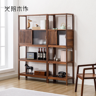 新中式 茶室博古架实木胡桃木茶具多宝阁置物架茶叶展示柜客厅书架