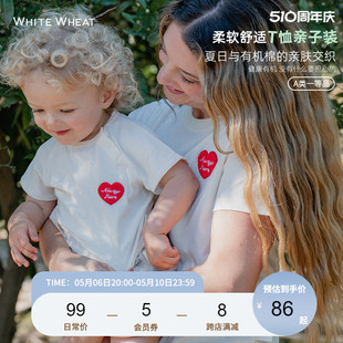 whitewheat儿童2024夏季 新款 母女 纯棉母子印花短袖 t恤宝宝亲子装