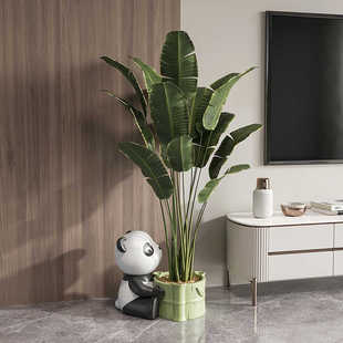 熊猫花盆客厅大型落地盆景摆件室内仿真绿植沙发旁植物盆栽装 饰品