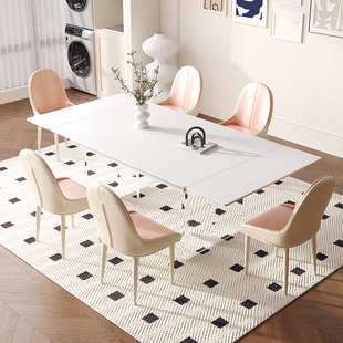 亚克力悬浮折叠伸缩岩板餐桌纯白色现代简约家用小户型长方形饭桌