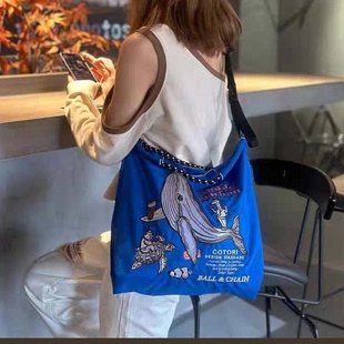6月新款 刺绣ballchain环保袋购物袋单肩包帆布手提袋日常出游包