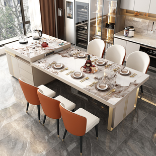 岩板中岛台餐桌一体可伸缩轻奢高端家用大户型多功能开放厨房导台