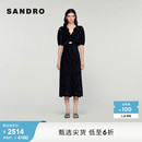 SANDROOutlet23女装 优雅镂空雏菊提花黑色连衣裙长裙SFPRO03213
