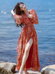 海边度假连衣裙设计感三亚旅游穿搭女装 拍照沙滩裙长裙子飘逸超仙