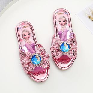 儿童拖鞋 2024夏季 女童居家室内外水钻平 新款 简约爱莎公主韩版