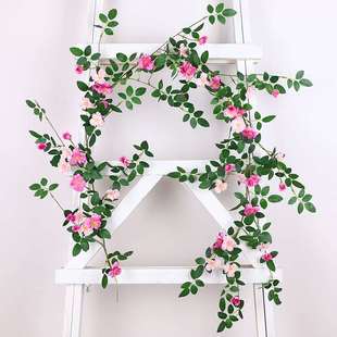 定制藤蔓花藤蔷薇墙面塑料花遮挡仿真B玫瑰花藤缠绕装 饰假花藤条