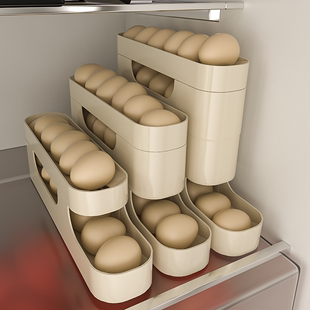 自动滚落式 鸡蛋架托神器 鸡蛋收纳盒冰箱用保鲜盒滚动鸡蛋盒滑梯装