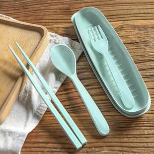 叉子勺子筷子套装 三件套家用创意餐具便携筷子收纳盒儿童餐具套装