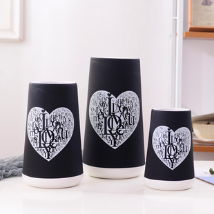 生产黑灰色简约现代陶瓷花瓶三件套家居装 饰摆件花店资材