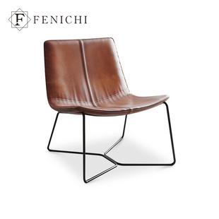 菲尼其 WEST 橙色侘寂风沙发椅子 ELM设计师休闲椅油蜡皮北欧意式