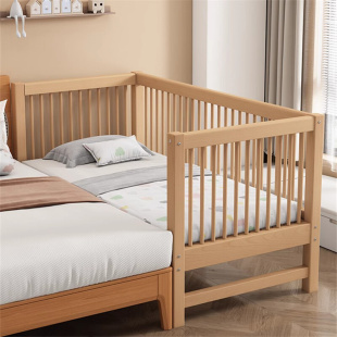 三一木业山毛榉木儿童床拼接大床带护栏床边加宽宝宝婴儿床实木小