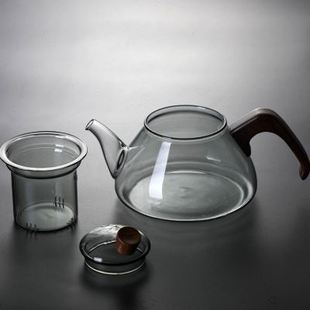 新品 孟瀚玻璃茶壶茶水分离泡茶壶耐高温胡桃木花茶壶小型电陶炉煮