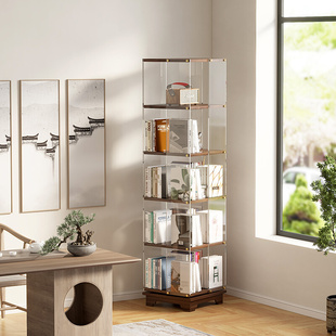 创意亚克力书架旋转书柜落地置物架家用书房可移动多层置物架带轮
