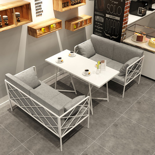 北欧餐厅卡座沙发咖啡厅简约布艺沙发奶茶店休闲双人沙发桌椅组合
