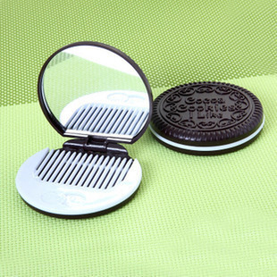 巧克力饼干镜梳 夹心化妆镜 随身镜子梳子货源 便携镜梳
