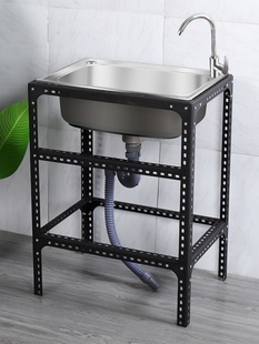 厨房简易不锈钢水槽洗菜盆带支架子单槽水池水盆家用洗碗池洗手盆