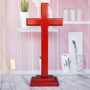 鲜红色实木十字架摆件 送礼物品 木质结婚礼品桌面客厅摆件