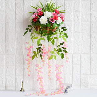 创意仿真花套装 饰花艺 客厅壁挂花壁挂吊篮玫瑰假花植物墙壁阳台装