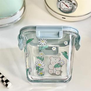 日式 可爱方形圆形密封罐储物收纳玻璃罐子微波炉玻璃饭盒防霉防潮