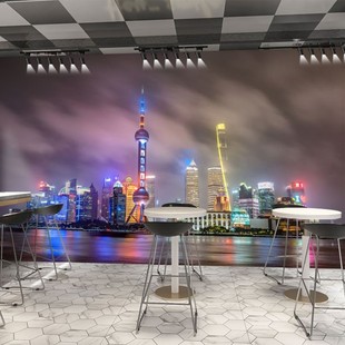 上海魔都夜景壁纸东方明珠公司办公室墙纸网红餐厅餐饮店拍照墙画