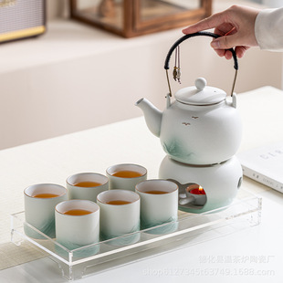 餐厅酒店小清新提梁壶功夫茶具套装 现代简约大号茶壶茶杯 陶瓷中式