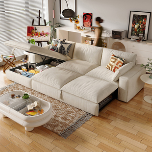 2024新款 沙发床折叠两用奶油风小户型客厅豆腐块沙发储物推拉