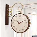 北欧实木网红双面钟表挂钟客厅家用两面挂表现代简约时尚 饰时钟 装
