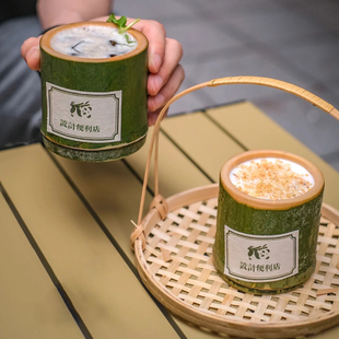 商用奶茶竹筒杯天然竹子竹制冰淇淋甜品竹杯咖啡杯茶杯竹杯子