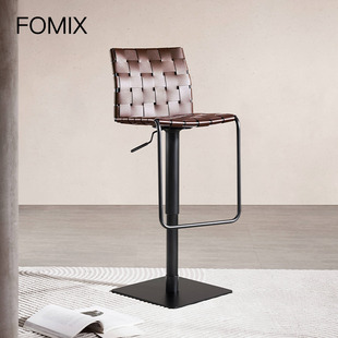 FOMIX意式 极简马鞍皮吧椅家用现代简约酒吧高脚吧台椅可升降旋转
