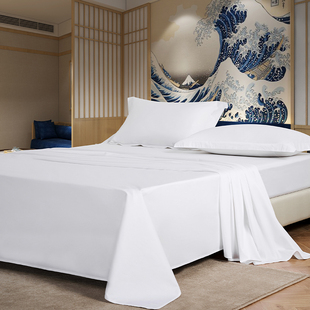 星级酒店床单床笠单件民宿宾馆专用白布草纯棉贡缎白色全棉可定制