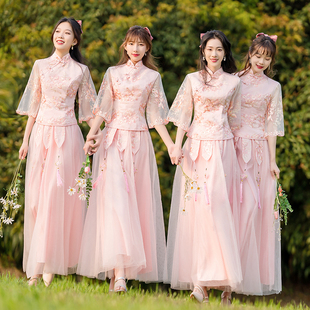 伴娘服中式 2024新款 显瘦姐妹团结婚礼服裙旗袍 夏季 中国风粉色大码
