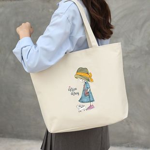 韩风新款 帆布包包女大学生上课单肩手提书包袋大容量小众潮牌定制