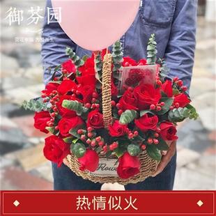 上海广州深圳长沙同城配送手提花篮鲜花玫瑰礼盒篮子花束送女朋友