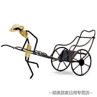 2021中国风礼品h创意人力黄包车酒架复古铁艺红酒架家居摆件 古铜