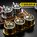 韩式 304不锈钢调味瓶罐厨房辣椒酱盐罐油罐带勺调料盒创意金色罐