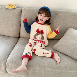 儿童家居服孩秋季 质薄款 睡衣女卡通女童睡衣可爱棉 纯棉两件套长袖