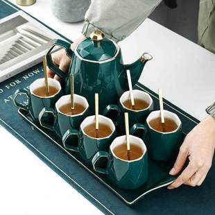定制欧式 咖啡具套装 陶瓷水壶陶瓷杯水具轻奢 茶具带托盘家用个性