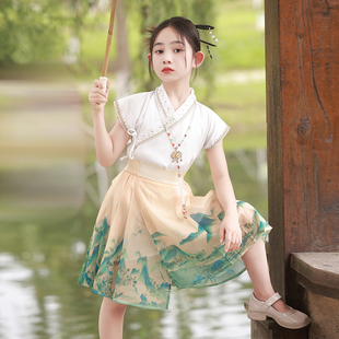 六一儿童中国风演出服新中式 马面裙女童汉服夏款 夏季 薄款 古风套装
