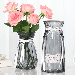 欧式 玻璃花瓶透明大号干花水培鲜花玫瑰百合插花器皿摆件客厅轻奢