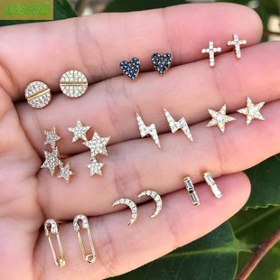 cross 9pcs moon women stars earrings accessories stud set