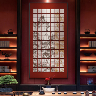 新中式 茶室桌面背景装 立体画 饰画入户玄关风景挂画高级感大幅竖款