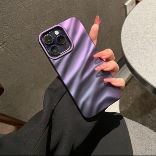 暗夜紫丝绸褶皱纹苹果14promax手机壳新款 iphone14pro高级感14苹果13套12全包11防摔ProMax女Pro男PM硅胶适用