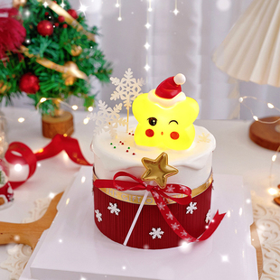 圣诞节烘焙蛋糕装 扮摆件圣诞节快乐插件插牌 饰圣诞帽发光小星星装