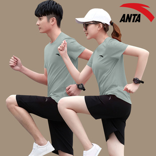 男女款 安踏运动套装 短裤 夏季 T恤跑步健身训练运动服 冰丝速干短袖