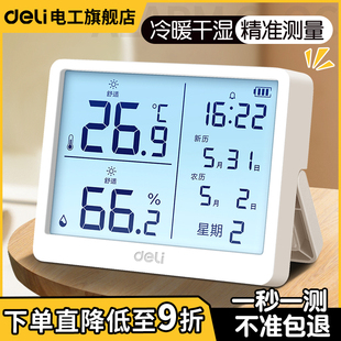 得力温度计家用室内高精准度温湿度计婴儿房电子数显壁挂式 温度表