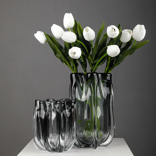 北欧现代简约大玻璃花瓶摆件餐桌电视柜客厅玄关轻奢琉璃插花花器