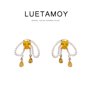 意大利 设计师 宫廷风珍珠蝴蝶结耳钉复古轻奢耳夹环 Luetamoy
