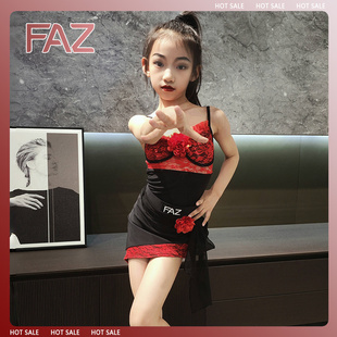 FAZ夏季 新款 少儿蕾丝拉丁舞蹈服网红练功服儿童拉丁练习演出服装