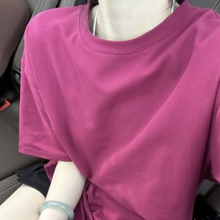 女装 T恤衫 韩版 夏季 新款 小心机后背镂空圆领上衣玫红小众别致短袖