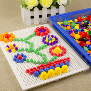 蘑菇钉组合拼插板 7周岁宝宝智力男孩女孩积木 儿童益智拼图玩具3